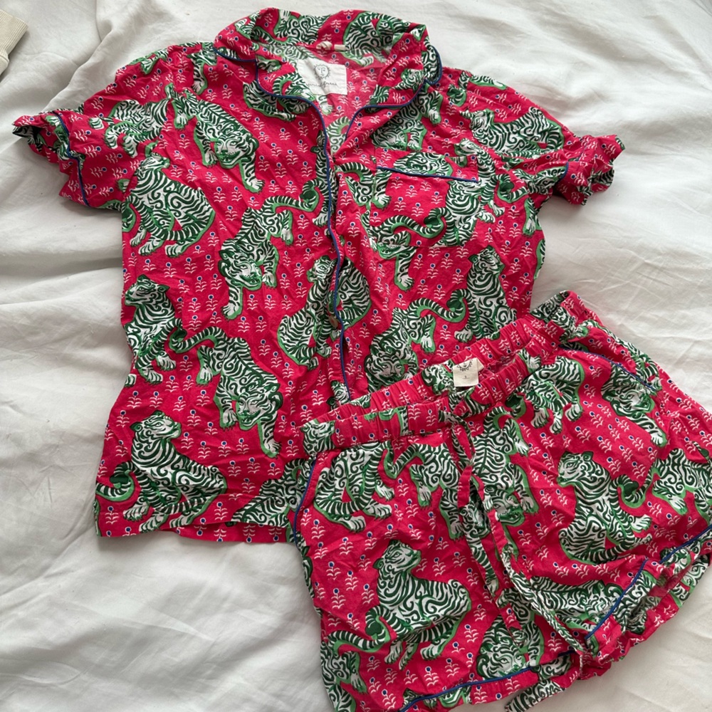 Printfresh Red and Green Tiger Print Button Down Shirt and Shorts